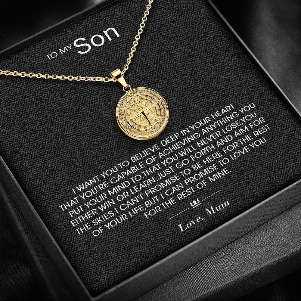 "To My Son" - Compass Pendant - Luxesmith - Handcrafted Jewellery