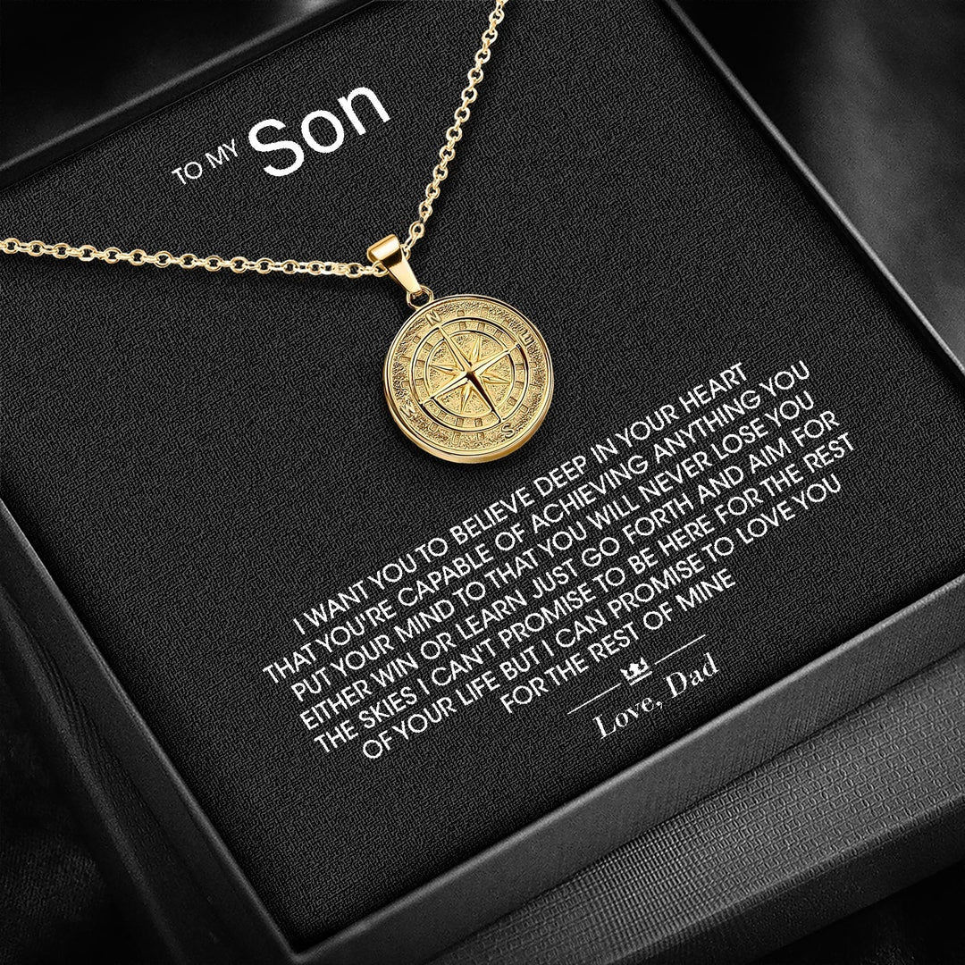 "To My Son" - Compass Pendant - Luxesmith - Handcrafted Jewellery