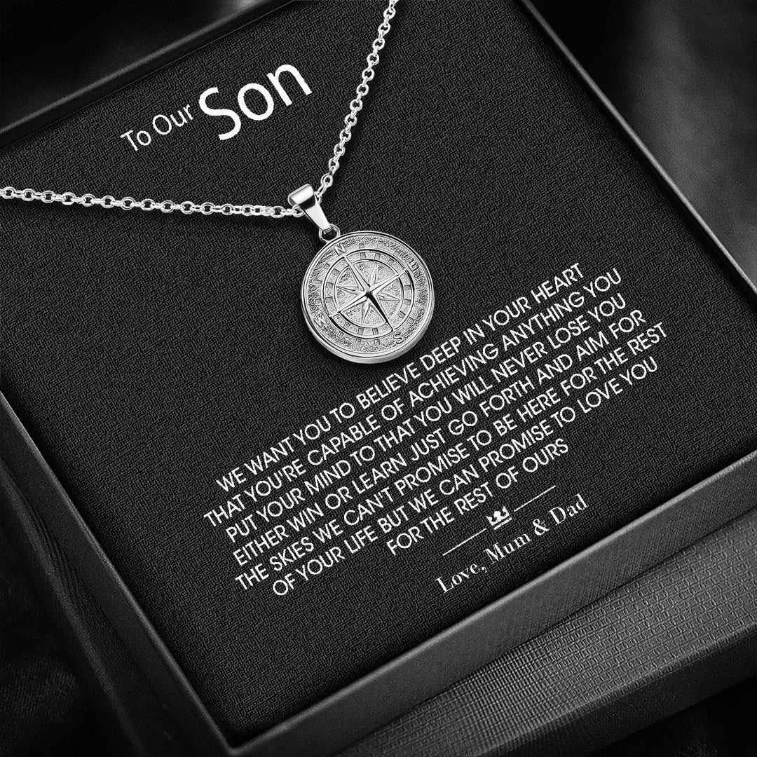 "To My Son" - Compass Pendant - Luxesmith - Handcrafted Jewellery