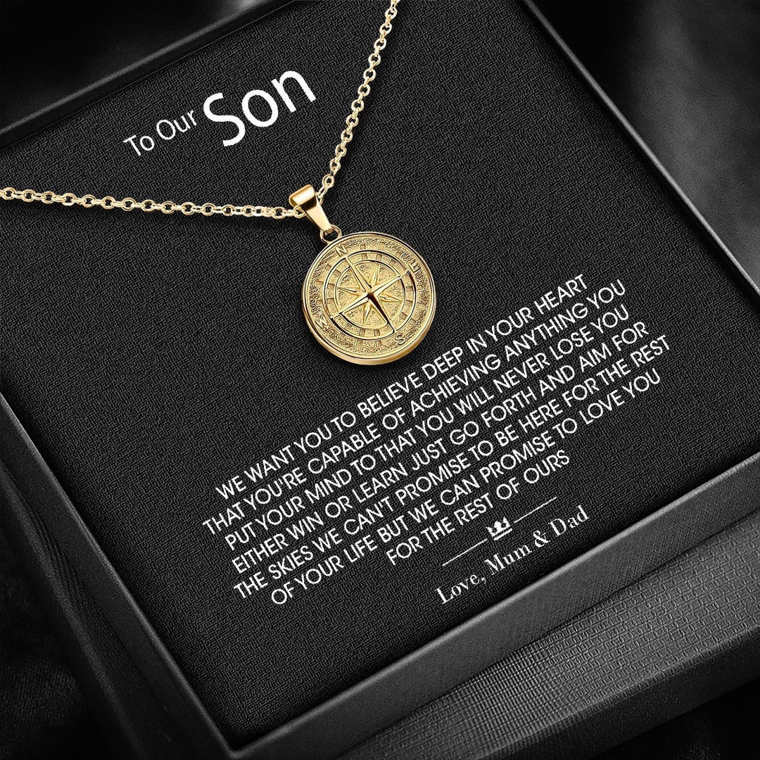 "To My Son" - Compass Pendant - Luxesmith - Handcrafted Jewellery