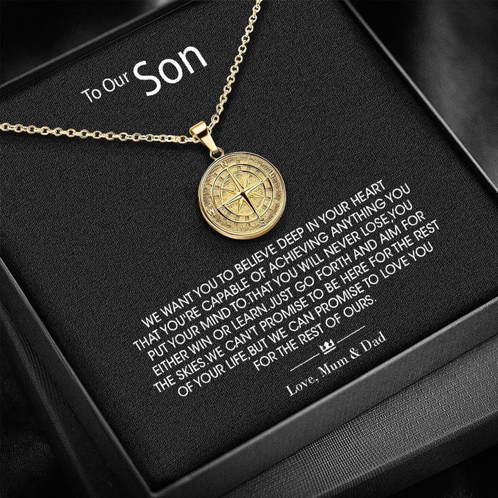 "To My Son" - Compass Pendant - Luxesmith - Handcrafted Jewellery